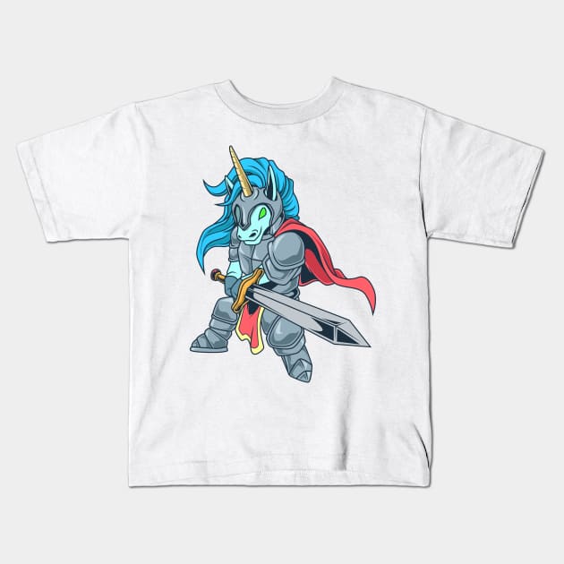In armor with long sword - Unicorn Kids T-Shirt by Modern Medieval Design